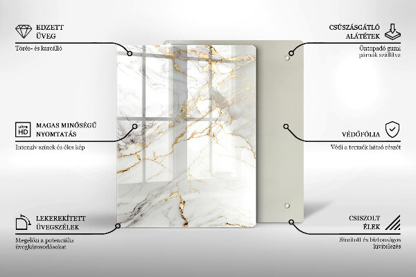 Protège plaque de cuisson Marbre clair avec de l'or