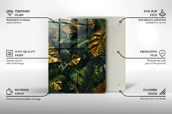 Protège plaque de cuisson Feuilles de monstera dorées