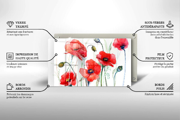 Protection plaque induction Fleurs de coquelicots rouges