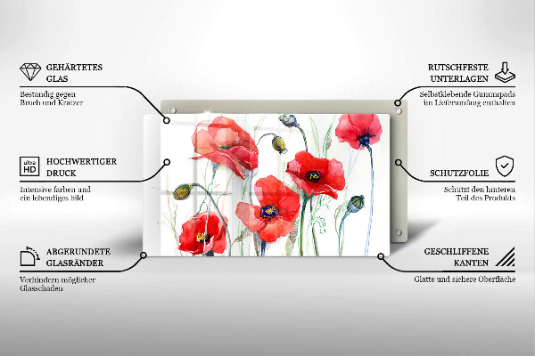 Protection plaque induction Fleurs de coquelicots rouges