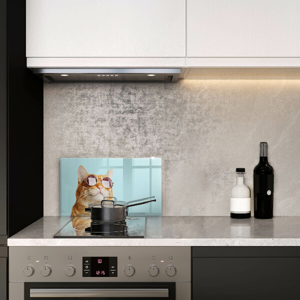 Protection plaque induction Chat rouge avec des lunettes