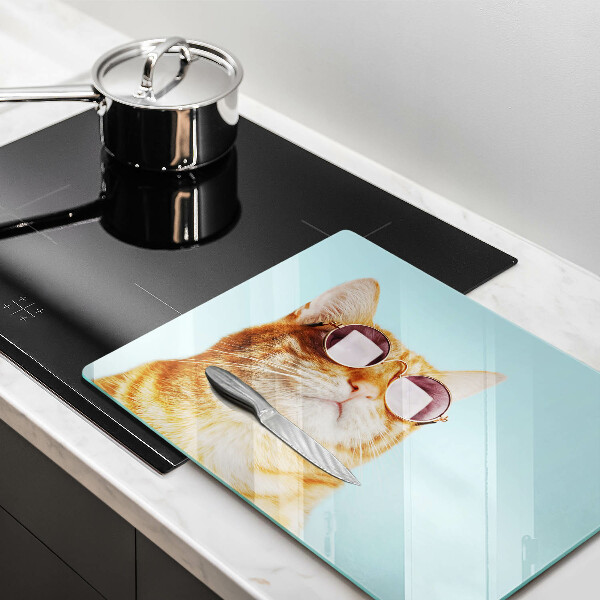 Protection plaque induction Chat rouge avec des lunettes