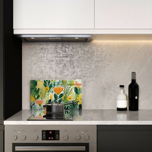 Protection plaque induction Fleurs peintes