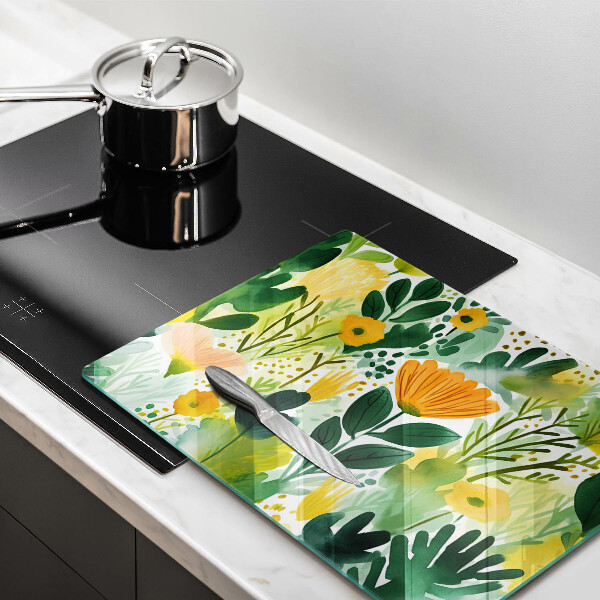 Protection plaque induction Fleurs peintes