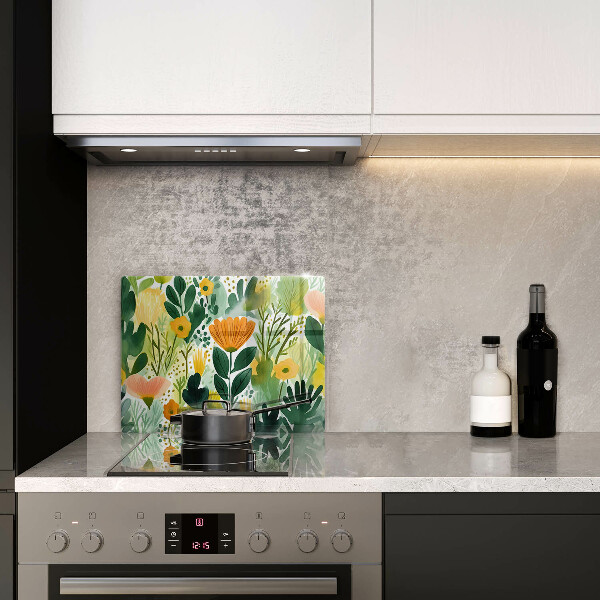 Protection plaque induction Fleurs peintes