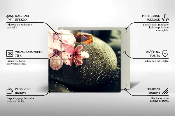 Protège plaque de cuisson Fleurs pierres zen