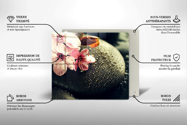 Protège plaque de cuisson Fleurs pierres zen