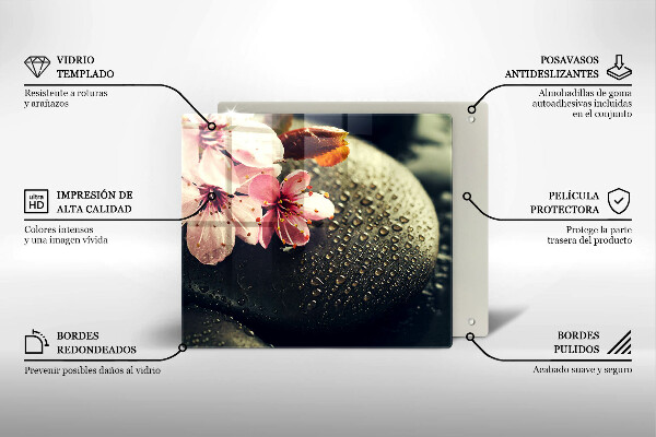 Protège plaque de cuisson Fleurs pierres zen