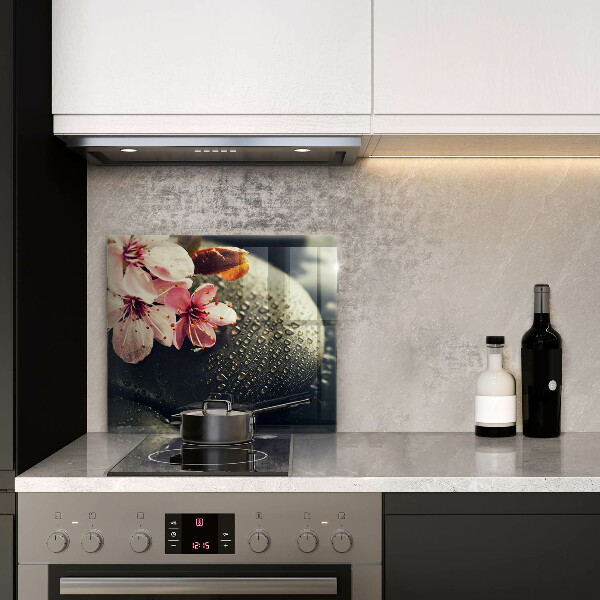 Protège plaque de cuisson Fleurs pierres zen