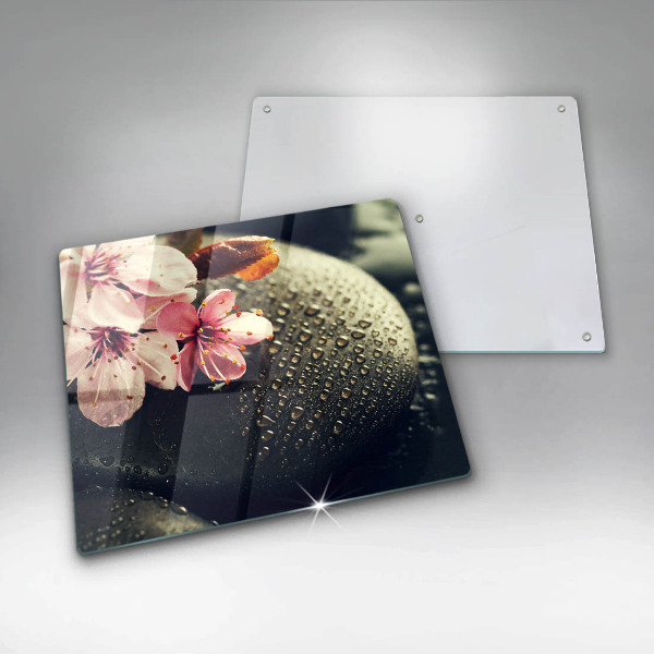 Protège plaque de cuisson Fleurs pierres zen