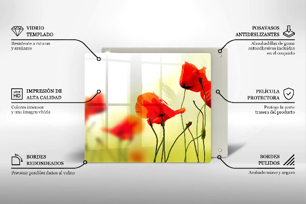 Protection plaque induction Fleurs de coquelicots rouges