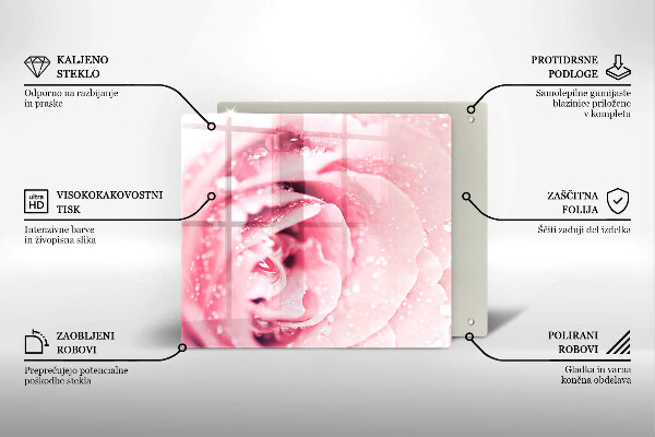 Protection plaque induction Gouttes de rosée et fleur rose