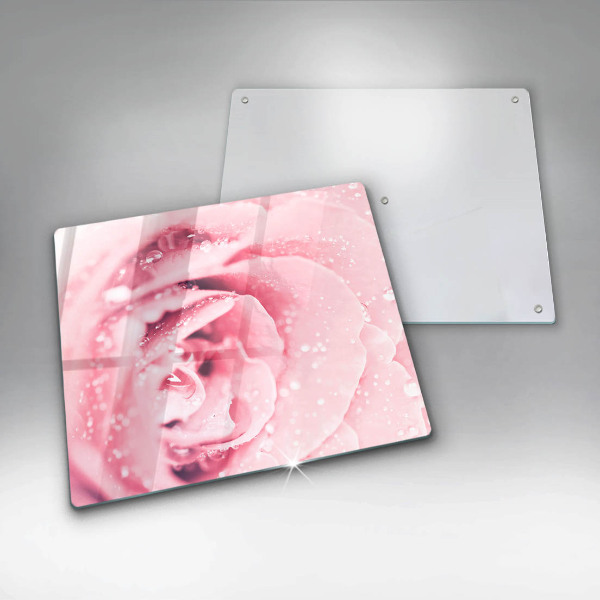 Protection plaque induction Gouttes de rosée et fleur rose