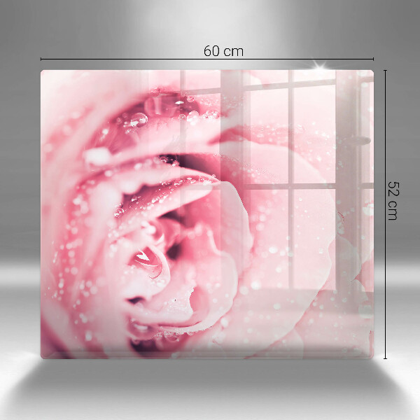 Protection plaque induction Gouttes de rosée et fleur rose