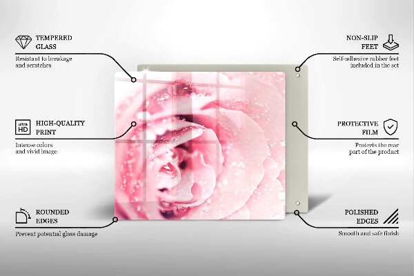 Protection plaque induction Gouttes de rosée et fleur rose