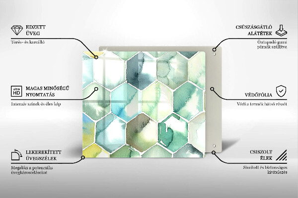 Protection plaque induction Hexagones aquarelle