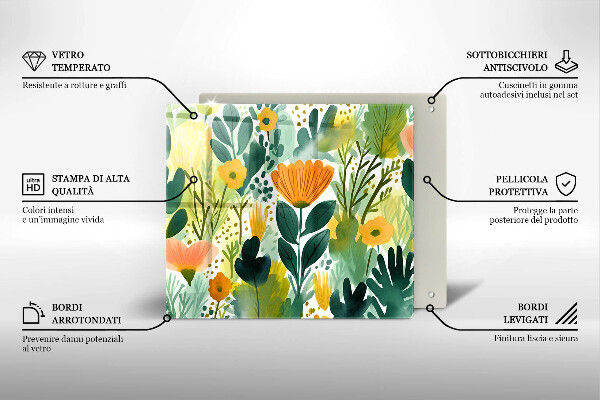 Protection plaque induction Fleurs peintes