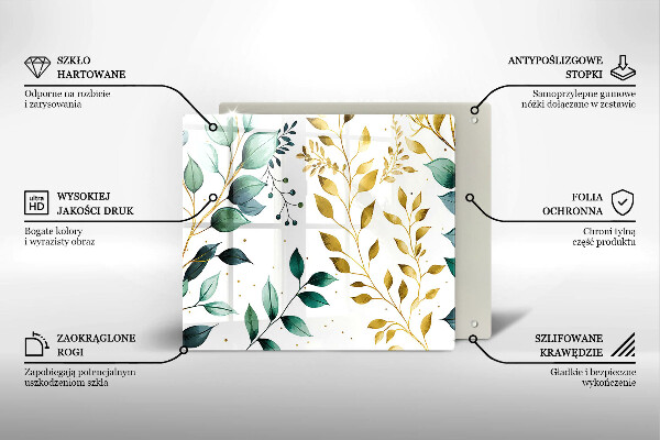 Protection plaque induction Feuilles vertes et dorées