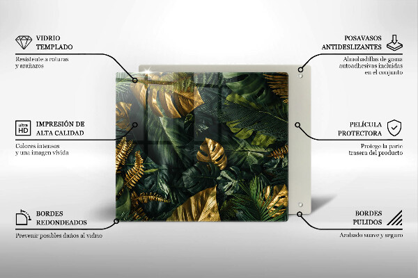 Protection plaque induction Feuilles de monstera dorées