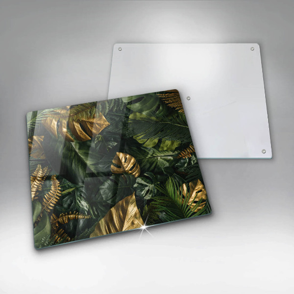 Protection plaque induction Feuilles de monstera dorées