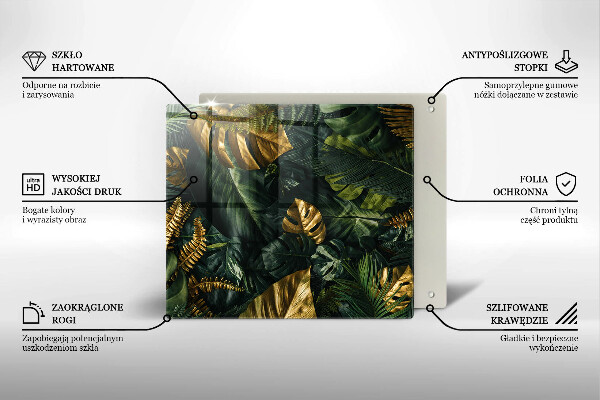 Protection plaque induction Feuilles de monstera dorées