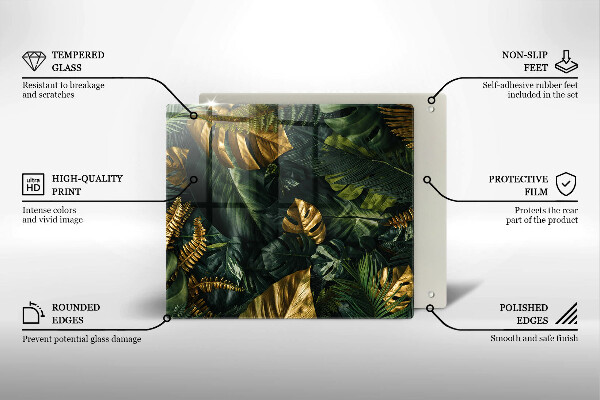 Protection plaque induction Feuilles de monstera dorées