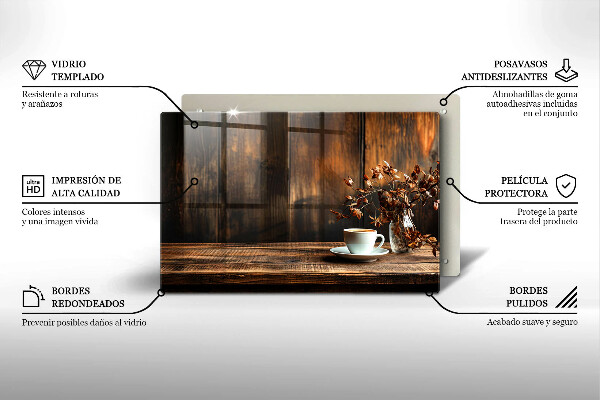 Cache plaque de cuisson Tasse à café et bois