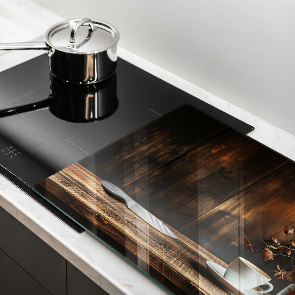 Cache plaque de cuisson Tasse à café et bois