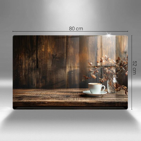 Cache plaque de cuisson Tasse à café et bois