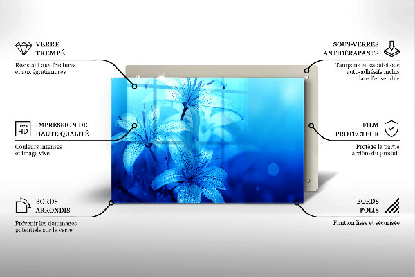 Protège plaque de cuisson Fleurs bleues