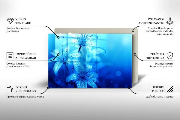 Protège plaque de cuisson Fleurs bleues