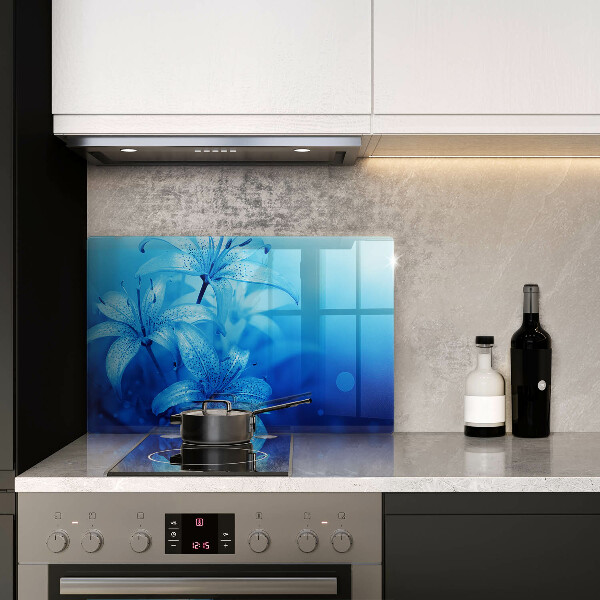 Protège plaque de cuisson Fleurs bleues