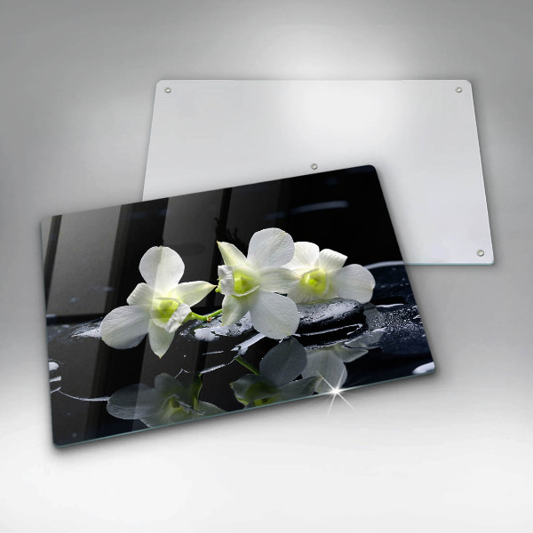 Protection plaque induction Fleurs blanches dans une eau zen