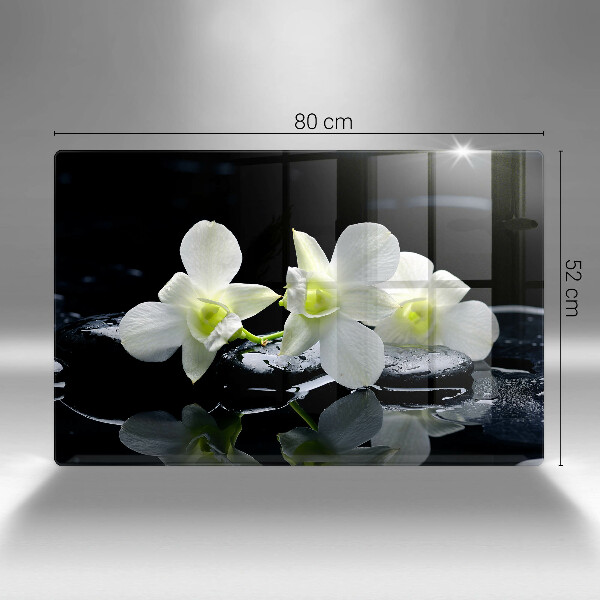 Protection plaque induction Fleurs blanches dans une eau zen