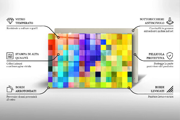 Protection plaque induction Carrés de pixels colorés