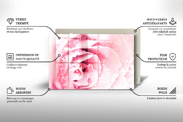 Cache plaque de cuisson Gouttes de rosée et fleur rose