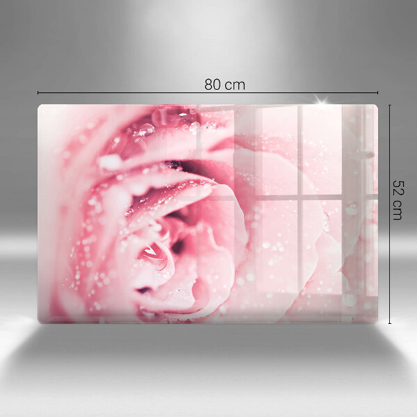 Cache plaque de cuisson Gouttes de rosée et fleur rose