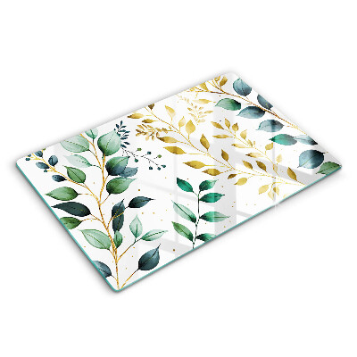 Cache plaque de cuisson Feuilles vertes et dorées