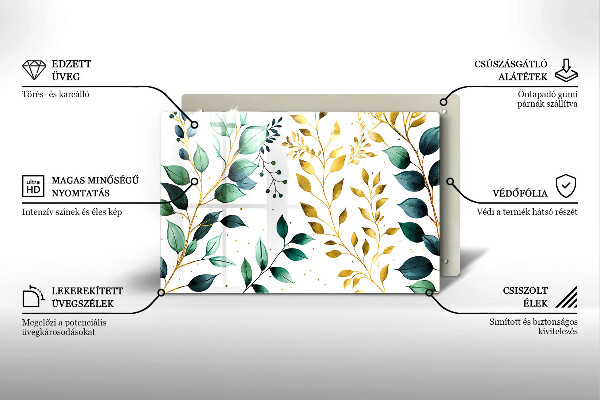 Cache plaque de cuisson Feuilles vertes et dorées