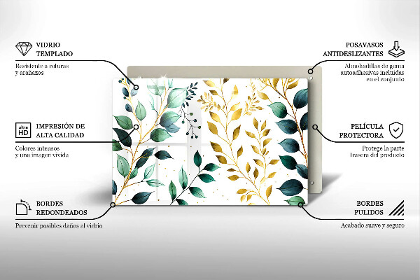 Cache plaque de cuisson Feuilles vertes et dorées