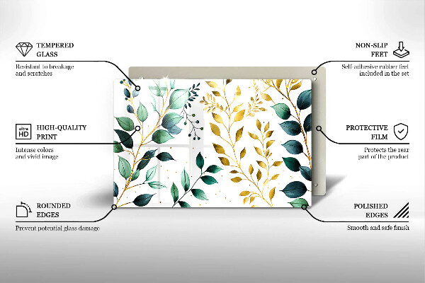 Cache plaque de cuisson Feuilles vertes et dorées