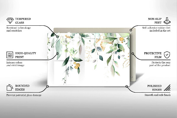 Cache plaque de cuisson Feuilles d'aquarelle