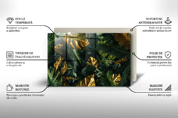 Cache plaque de cuisson Feuilles de monstera dorées