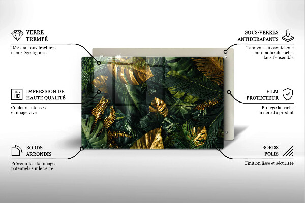 Cache plaque de cuisson Feuilles de monstera dorées