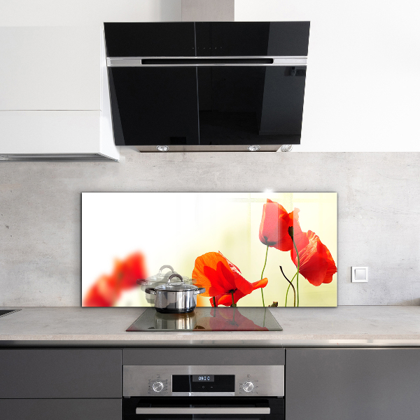 Crédence cuisine en verre Prairie de champ avec des coquelicots rouges