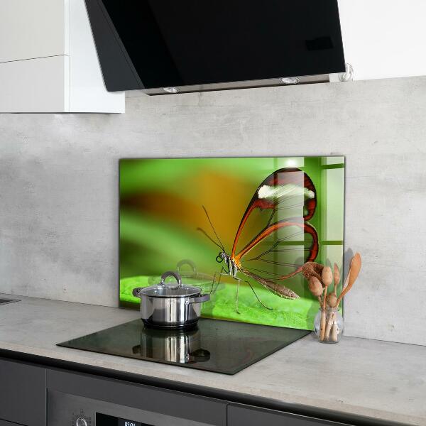 Crédence cuisine en verre Papillon sur une feuille