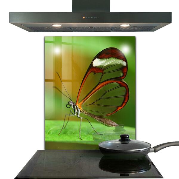 Crédence cuisine en verre Papillon sur une feuille