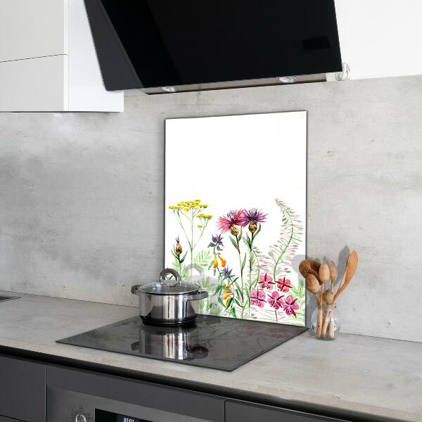 Crédence cuisine en verre Prairie avec des fleurs colorées