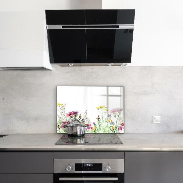 Crédence cuisine en verre Prairie avec des fleurs colorées