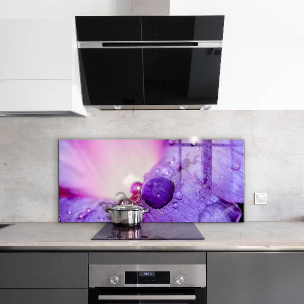 Crédence cuisine en verre Fleur violette avec rosée du matin